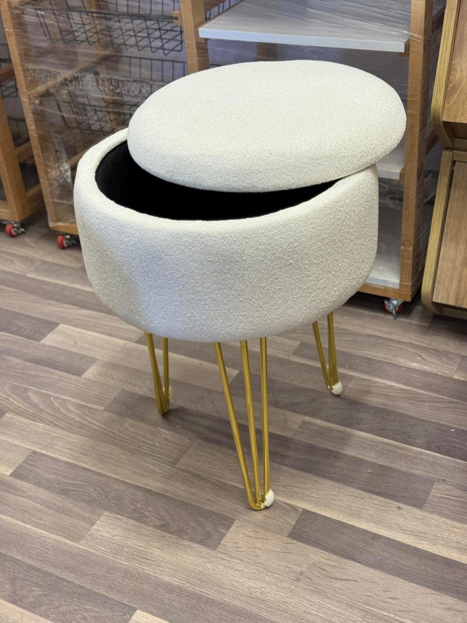 Pouf coffre bouclette blanc