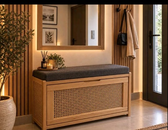 Banc d'entrée cannage avec coussin
